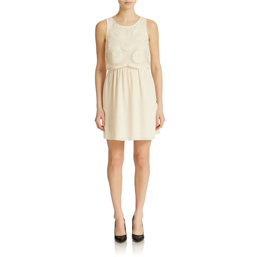 KENSIE, Floral Embroidered Mesh Top Dress, Ivory, Size Small, NWT!
